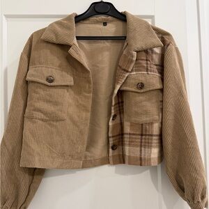 Tan Corduroy Plaid Women's Jacket